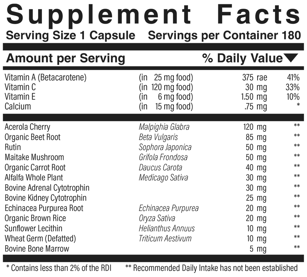Supplement facts panel for A-C-P Complex