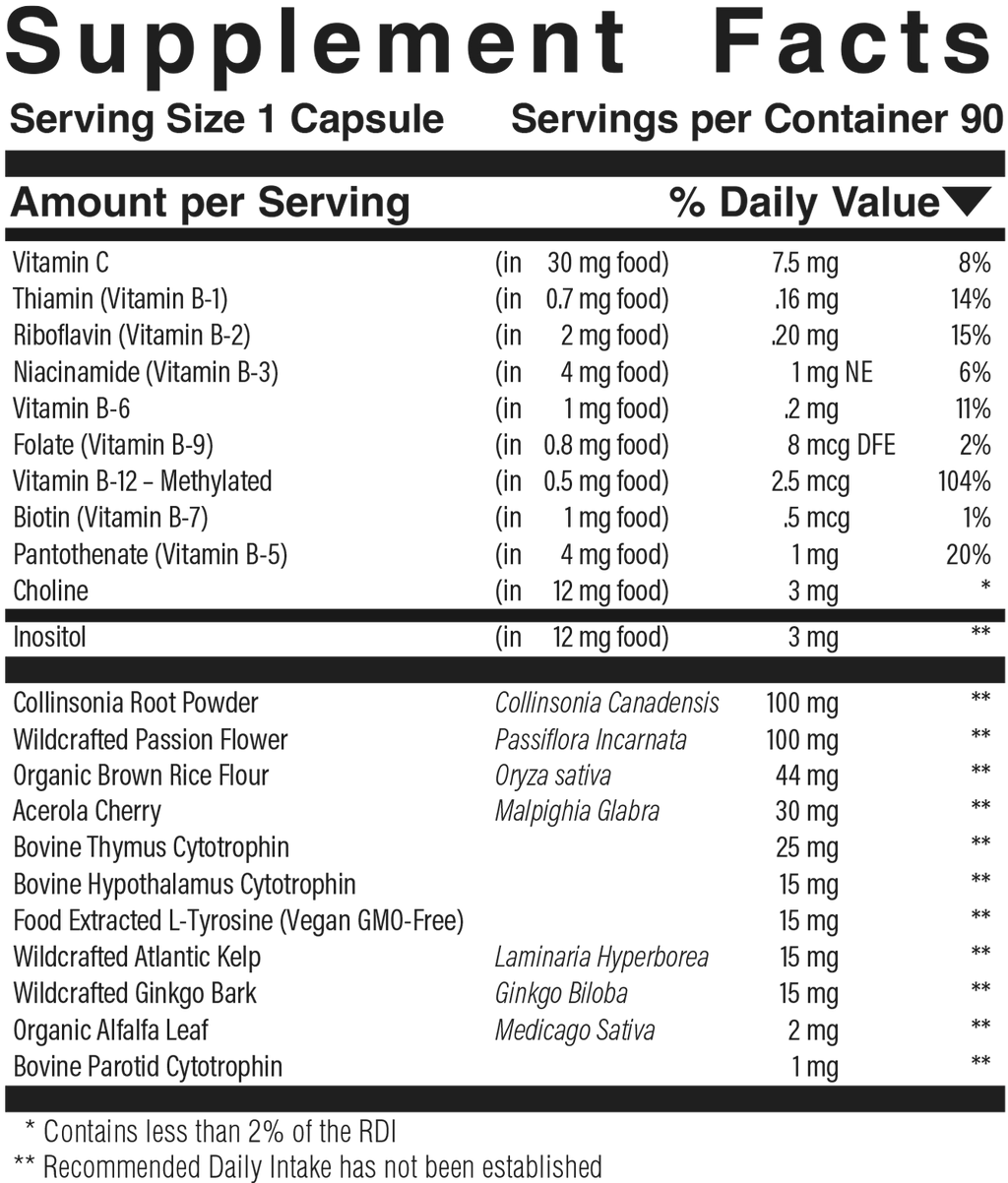 Supplement facts panel for Anxie-Tone