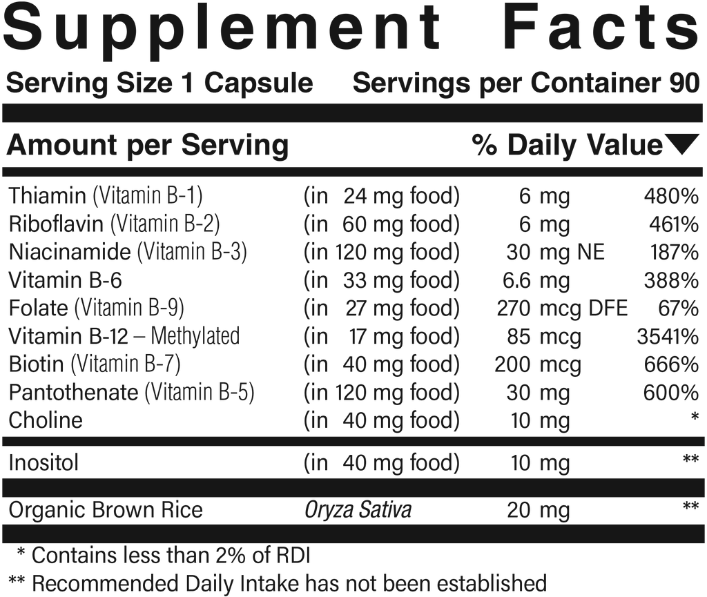 Supplement facts panel for B Stress Complex