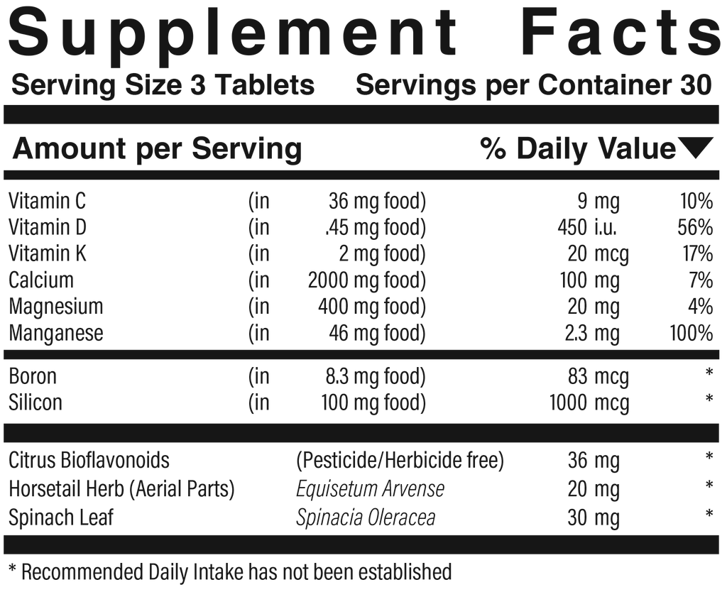Supplement facts panel for Cal-Mag Complex