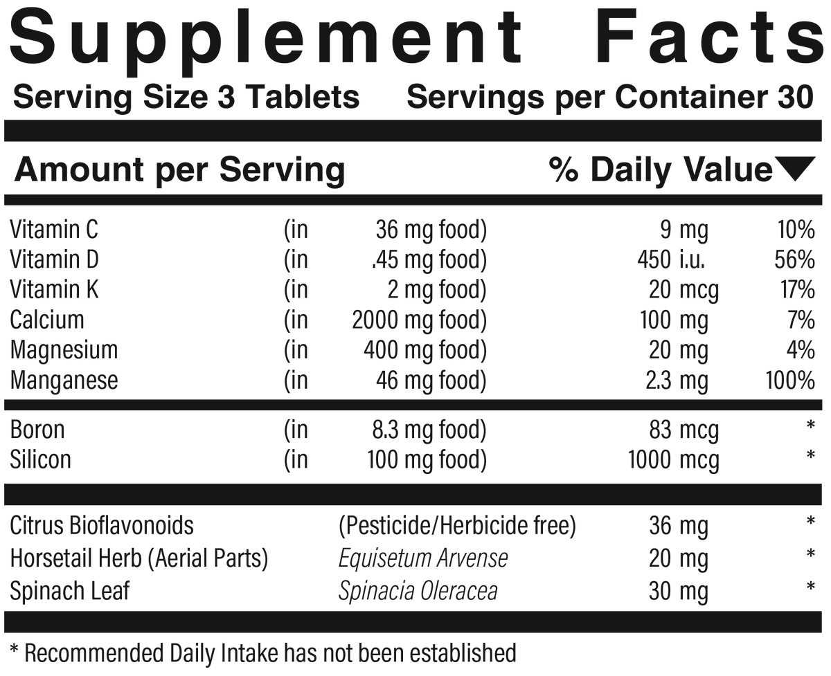 Supplement facts panel for Cal-Mag Complex