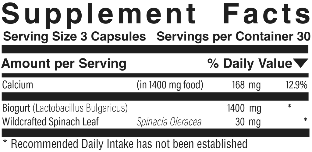 Supplement facts panel for Calcium Complex