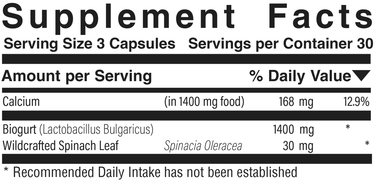 Supplement facts panel for Calcium Complex