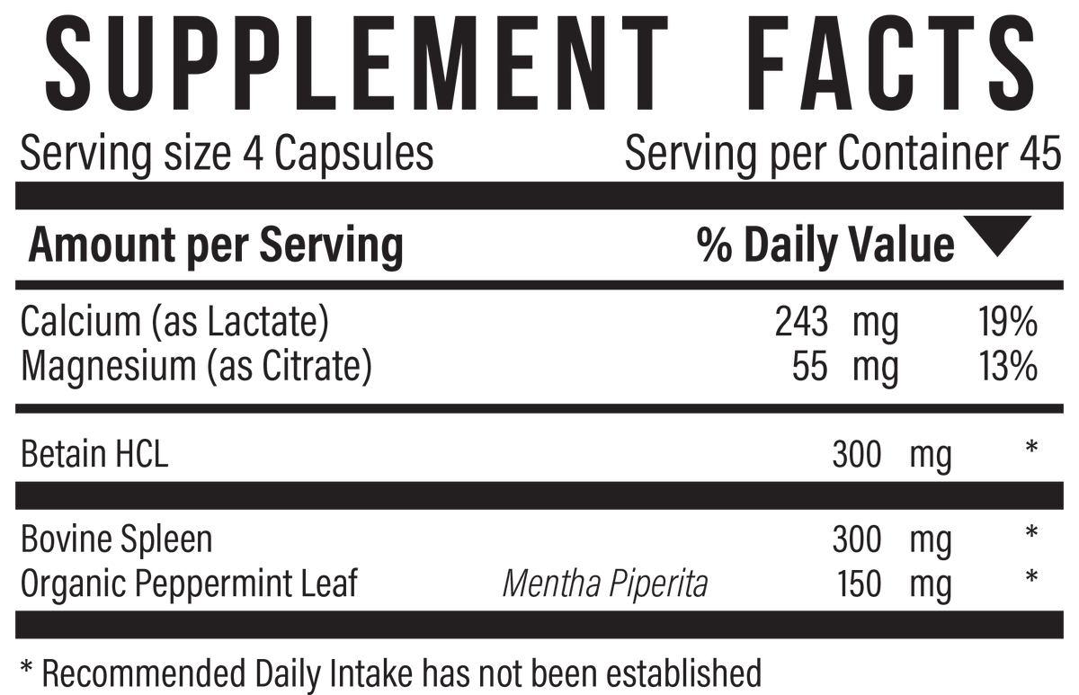 Supplement facts panel for Calcium Lactate +