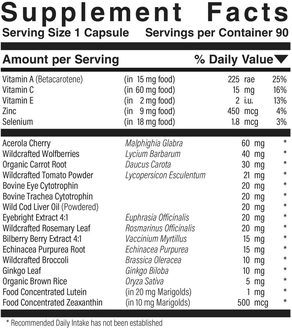 Supplement facts panel for Complete Eye Health