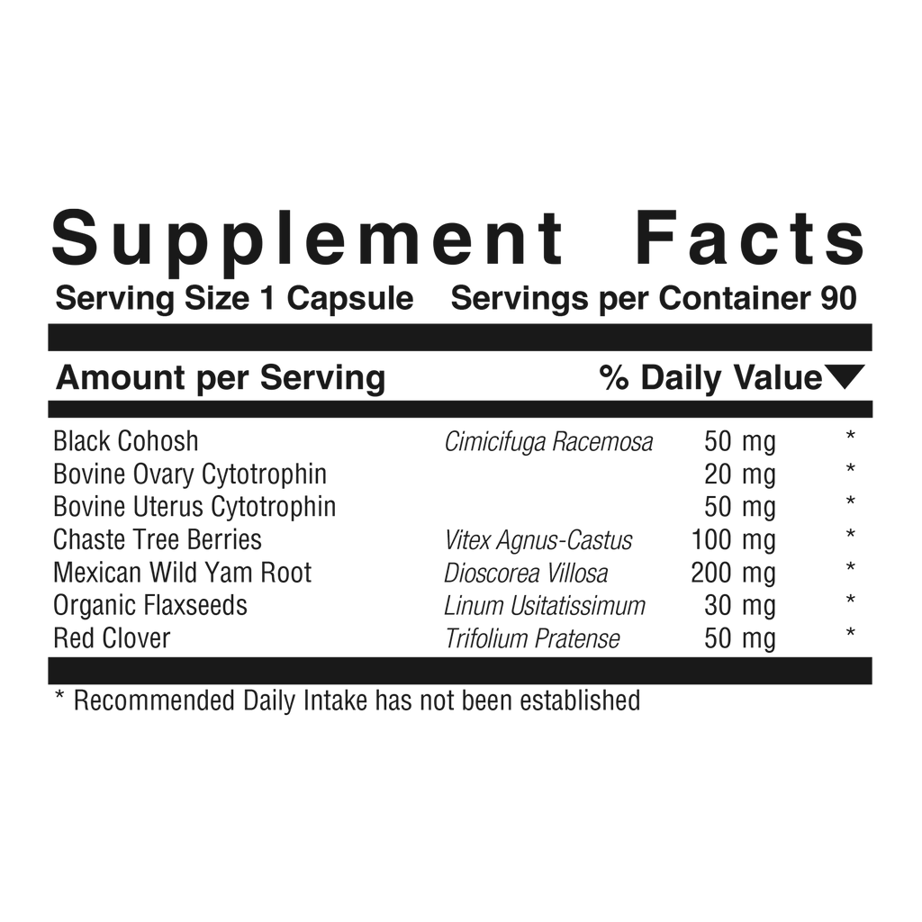Supplement facts panel for Feminine Advantage