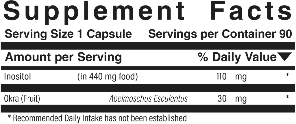 Supplement facts panel for Inositol Complex