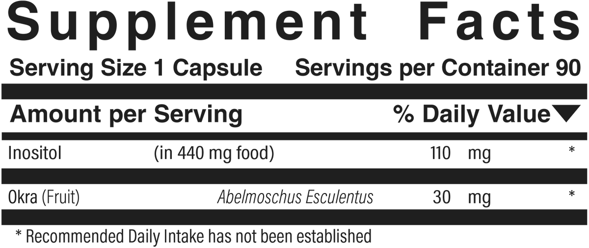 Supplement facts panel for Inositol Complex