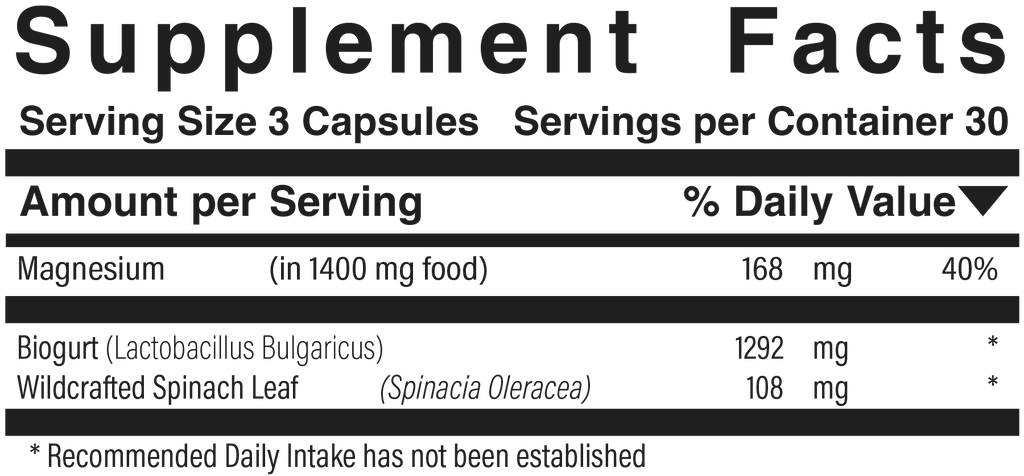 Supplement facts panel for Magnesium Complex