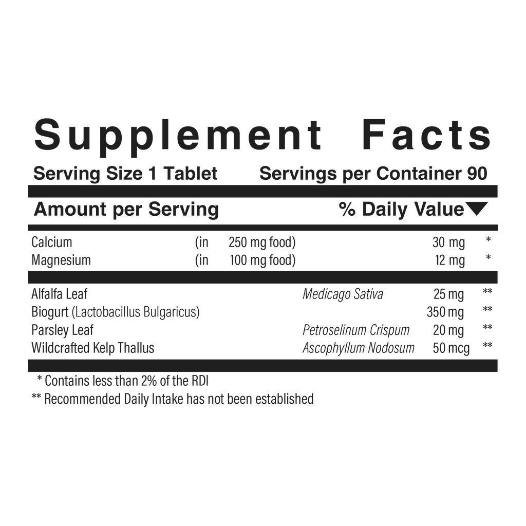 Supplement facts panel for Mineral Transport