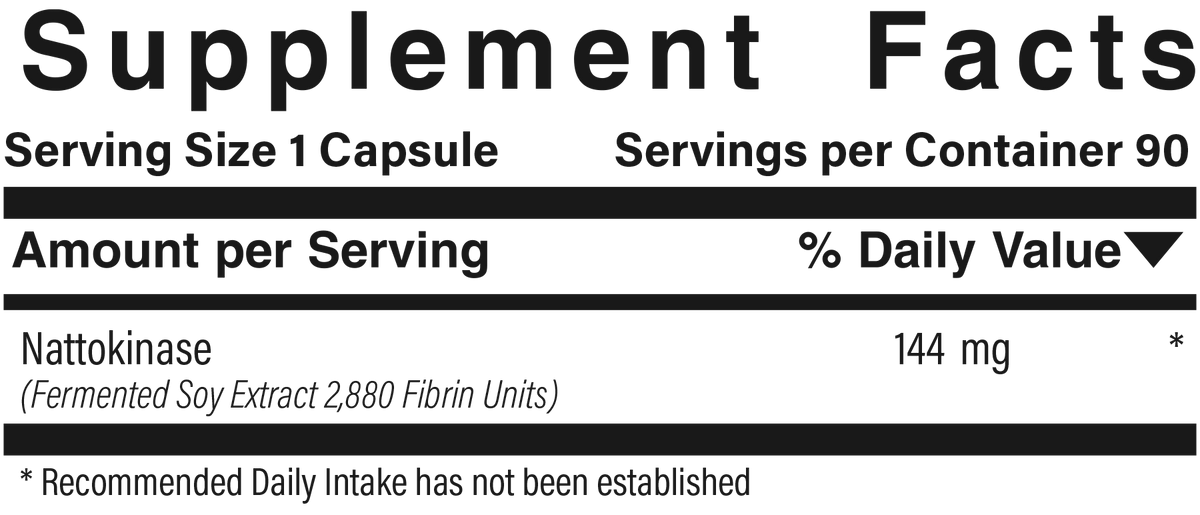 Supplement facts panel for Nattokinase