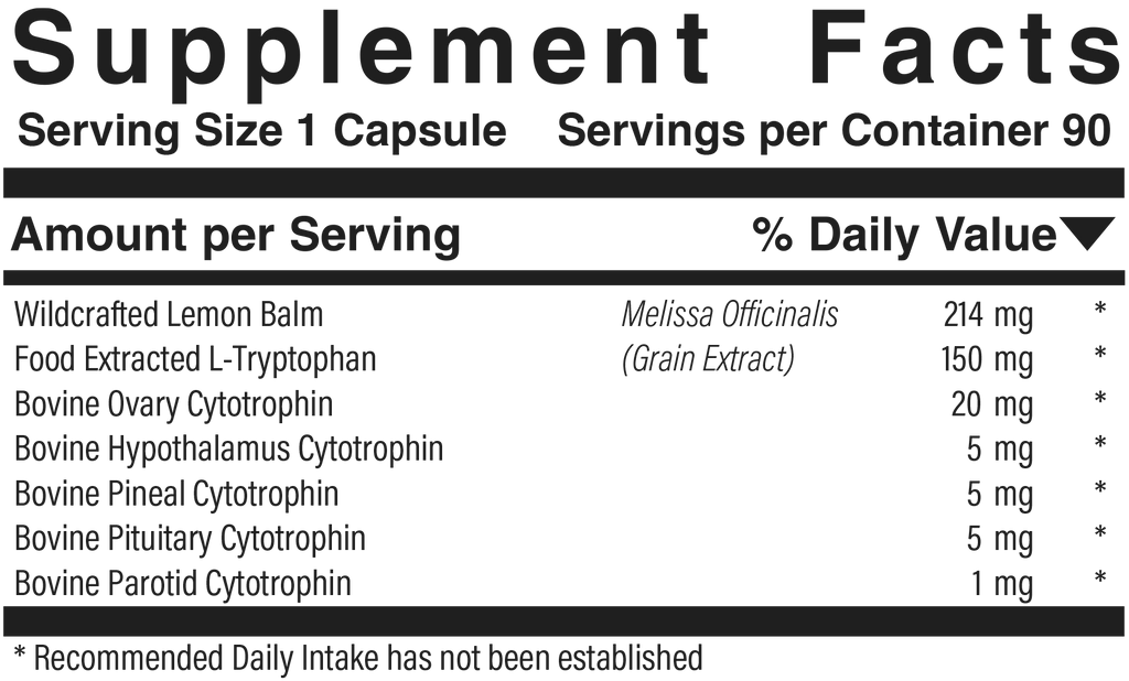 Supplement facts panel for Restful Mind Support
