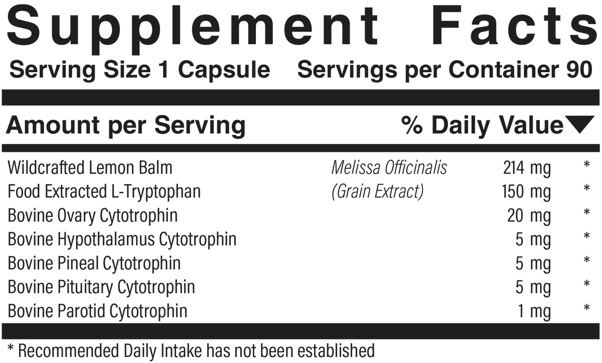 Supplement facts panel for Restful Mind Support