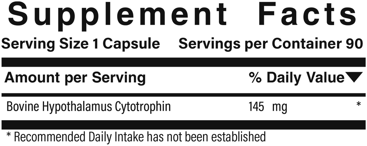 Supplement facts panel for Simply Hypothalamus
