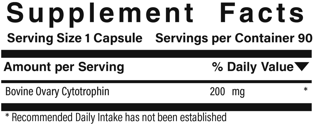 Supplement facts panel for Simply Ovary