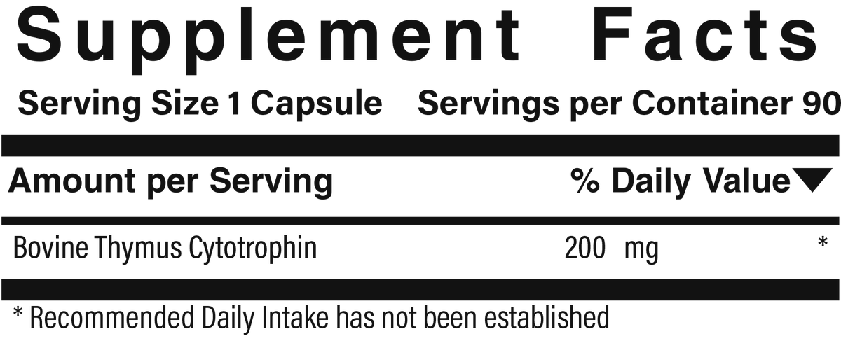 Supplement facts panel for Simply Thymus