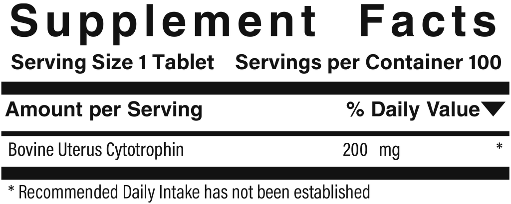 Supplement facts panel for Simply Uterus