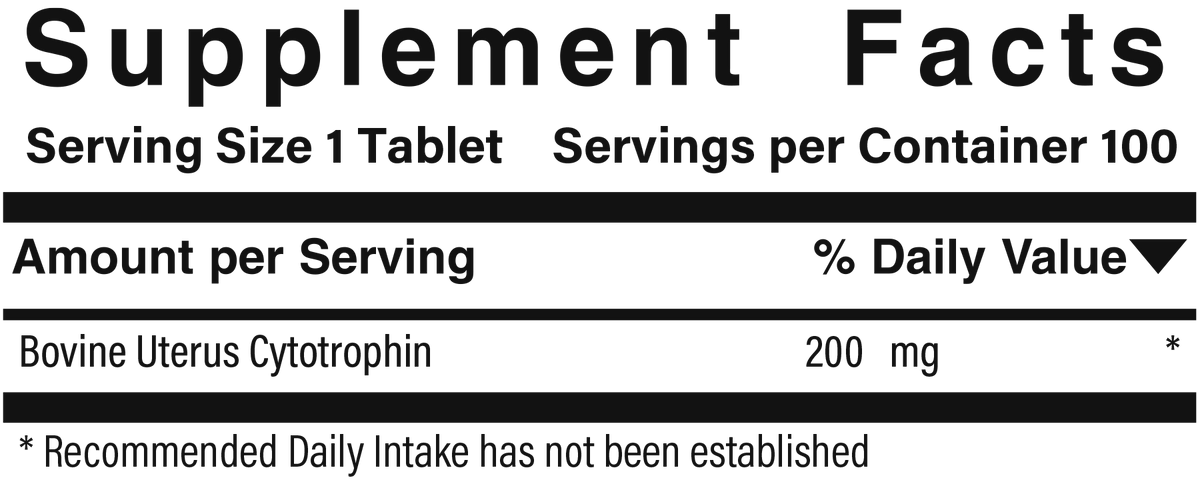 Supplement facts panel for Simply Uterus