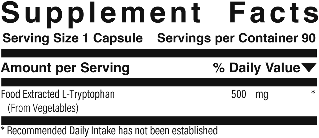 Supplement facts panel for Vegetarian Tryptophan