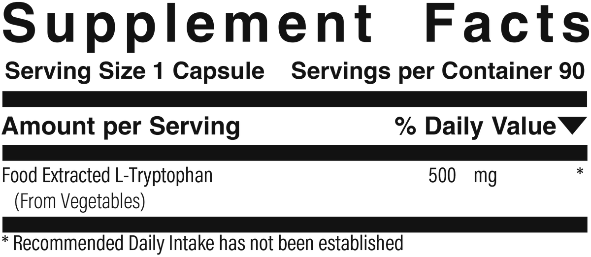 Supplement facts panel for Vegetarian Tryptophan